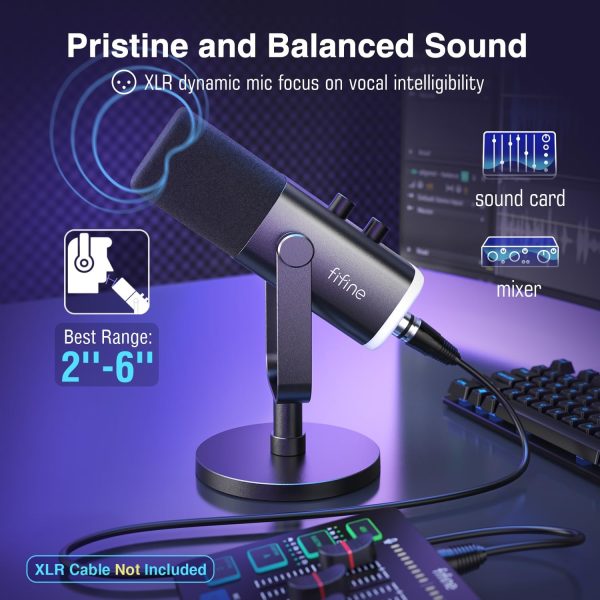 FIFINE USB/XLR Dynamic Microphone for Podcast Recording, PC Computer Gaming Streaming Mic with RGB Light, Mute Button, Headphones Jack, Desktop Stand, Vocal Mic for Singing YouTube-AmpliGame AM8 - Image 3