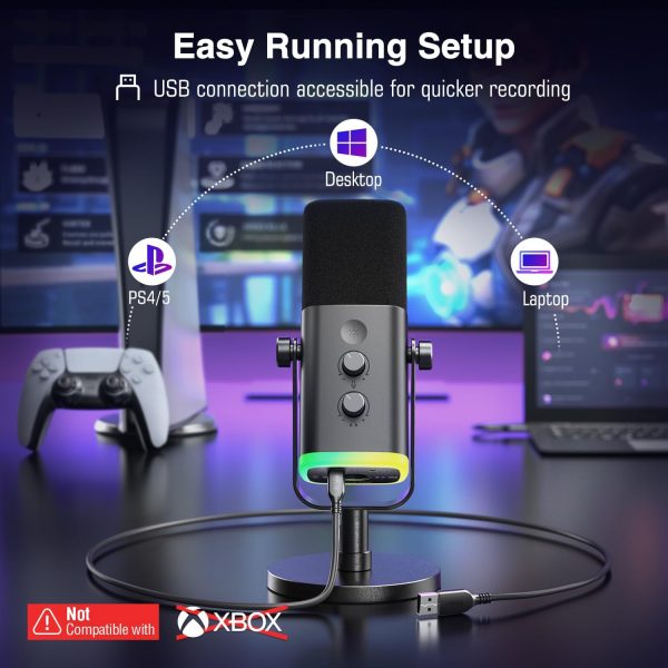 FIFINE USB/XLR Dynamic Microphone for Podcast Recording, PC Computer Gaming Streaming Mic with RGB Light, Mute Button, Headphones Jack, Desktop Stand, Vocal Mic for Singing YouTube-AmpliGame AM8 - Image 4