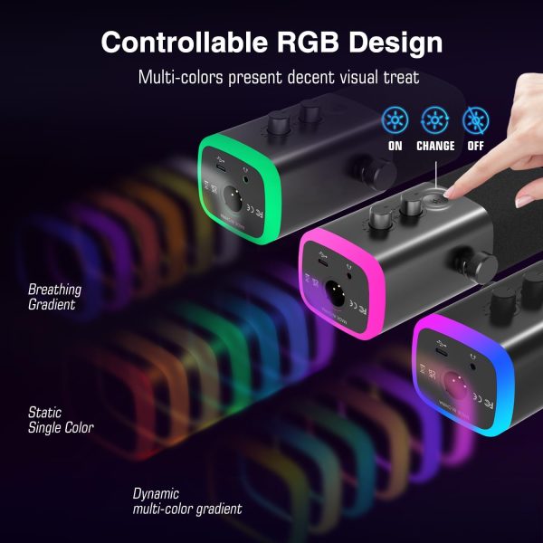 FIFINE USB/XLR Dynamic Microphone for Podcast Recording, PC Computer Gaming Streaming Mic with RGB Light, Mute Button, Headphones Jack, Desktop Stand, Vocal Mic for Singing YouTube-AmpliGame AM8 - Image 5