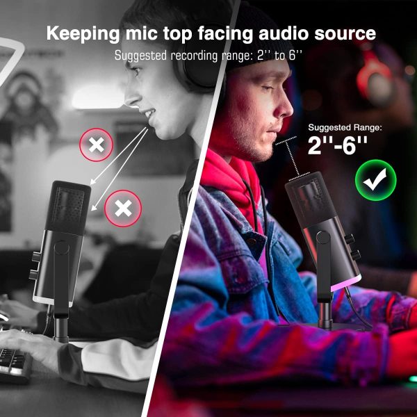 FIFINE USB/XLR Dynamic Microphone for Podcast Recording, PC Computer Gaming Streaming Mic with RGB Light, Mute Button, Headphones Jack, Desktop Stand, Vocal Mic for Singing YouTube-AmpliGame AM8 - Image 9