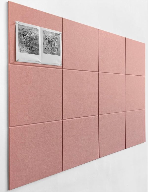 Large Cork Board Alternative - 12-Pack Felt Wall Tiles with Safe Removable Adhesive Tabs, Cork Wall Tiles Bulletin Board Home Office Essentials - Pink