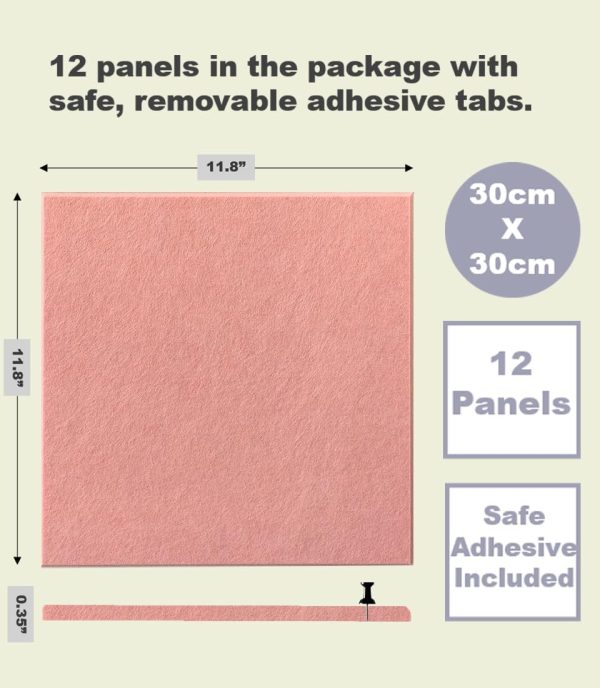 Large Cork Board Alternative - 12-Pack Felt Wall Tiles with Safe Removable Adhesive Tabs, Cork Wall Tiles Bulletin Board Home Office Essentials - Pink - Image 2
