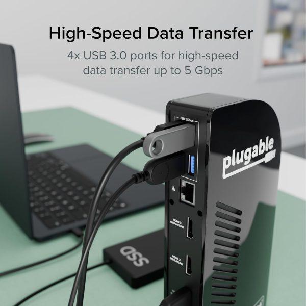Plugable 13-in-1 USB-C Triple Monitor Docking Station, 100W Laptop Charging, DisplayLink Docking Station for Mac (Driver Req), Windows, Chrome (3 HDMI, 1 USB-C with 20W Charging, 4 USB, Ethernet, SD) - Image 5