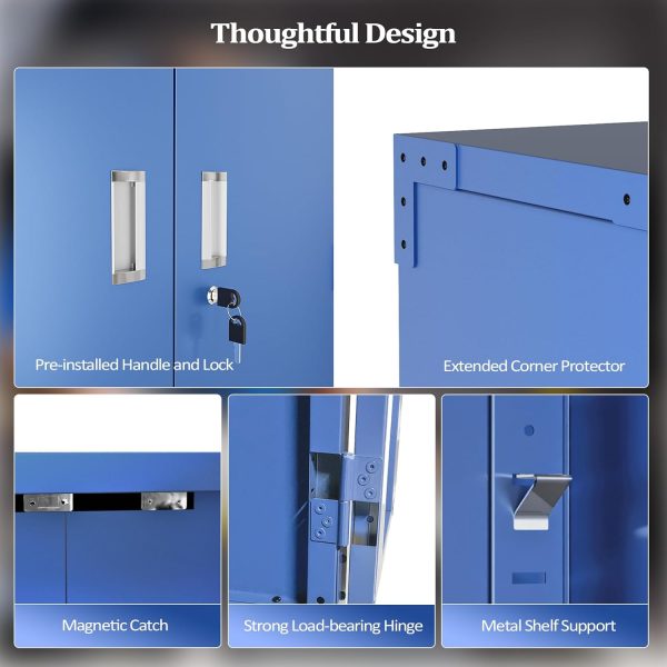 VINGLI 72'' Tall Metal Garage Storage Cabinet with Pegboards, Wheels, Locking Doors and Adjustable Shelves, File Cabinet/Tool Cabinet for Home Office/School (Blue, 32W x 16D x 72H) - Image 5